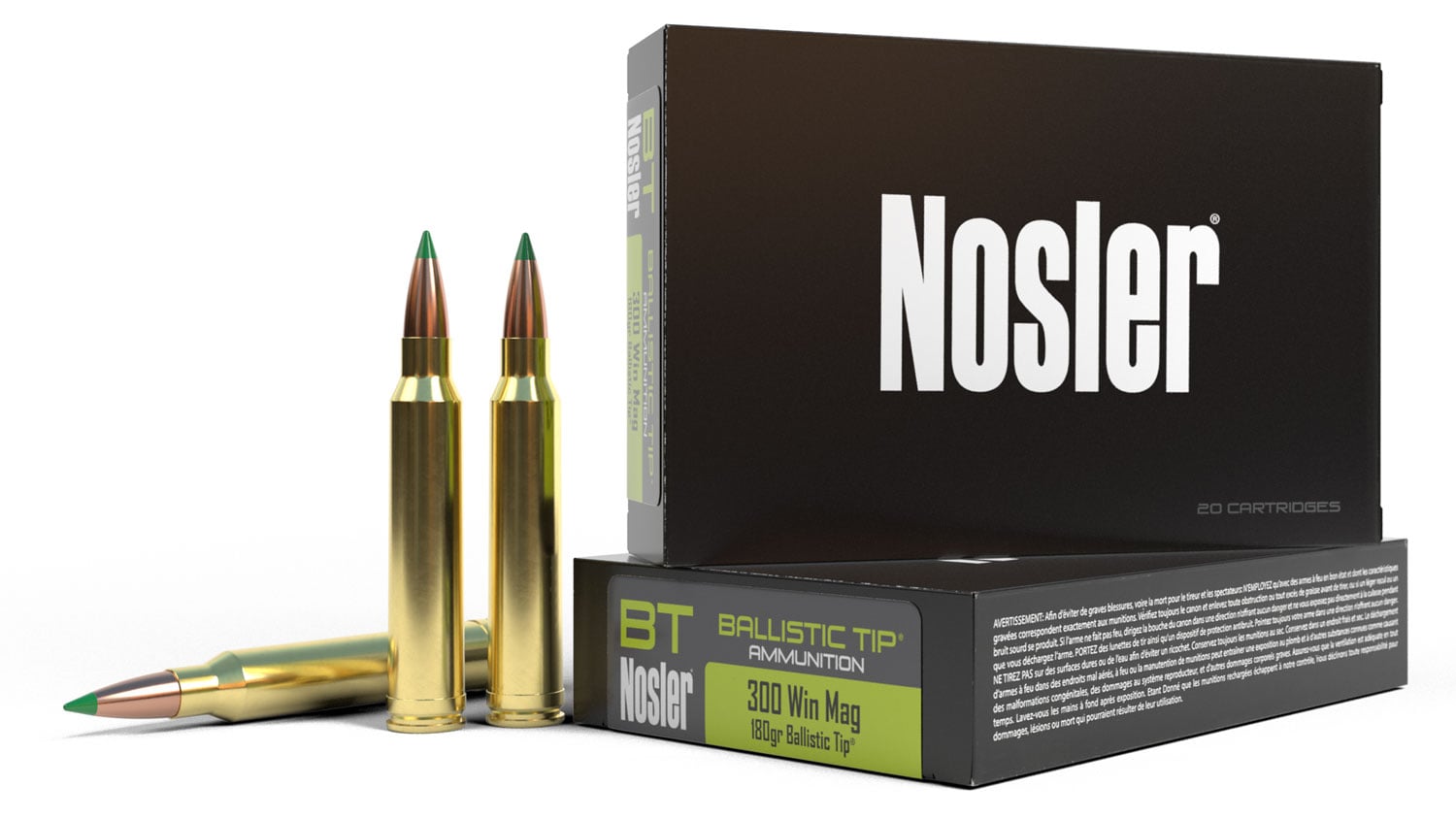 Nosler 300 Win Mag 180 grain Ballistic Tip Hunting Rifle Ammo, 20/Box - 40053