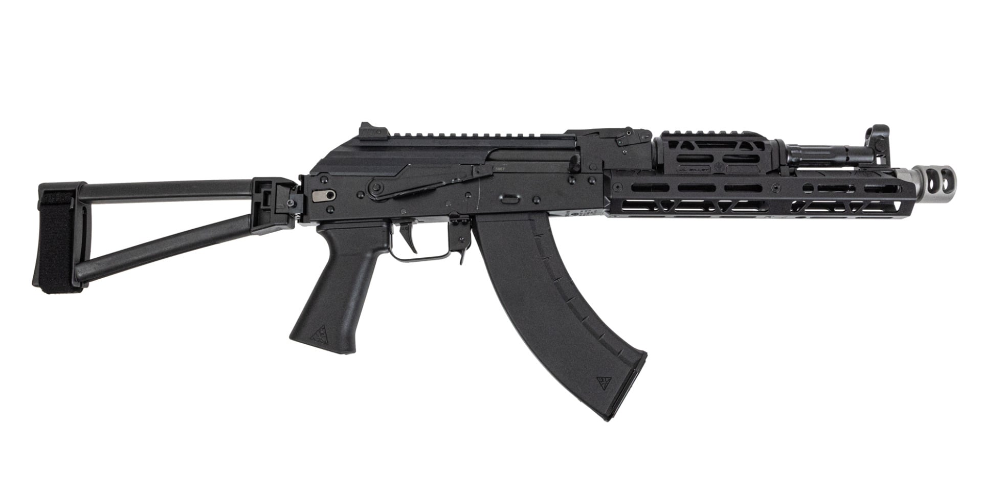 PSA AK-104 Triangle Side Folding Pistol with JL Billet Rail, Picatinny Railed Dust Cover, Soviet Arms Grip, and SA-2 Muzzle Brake