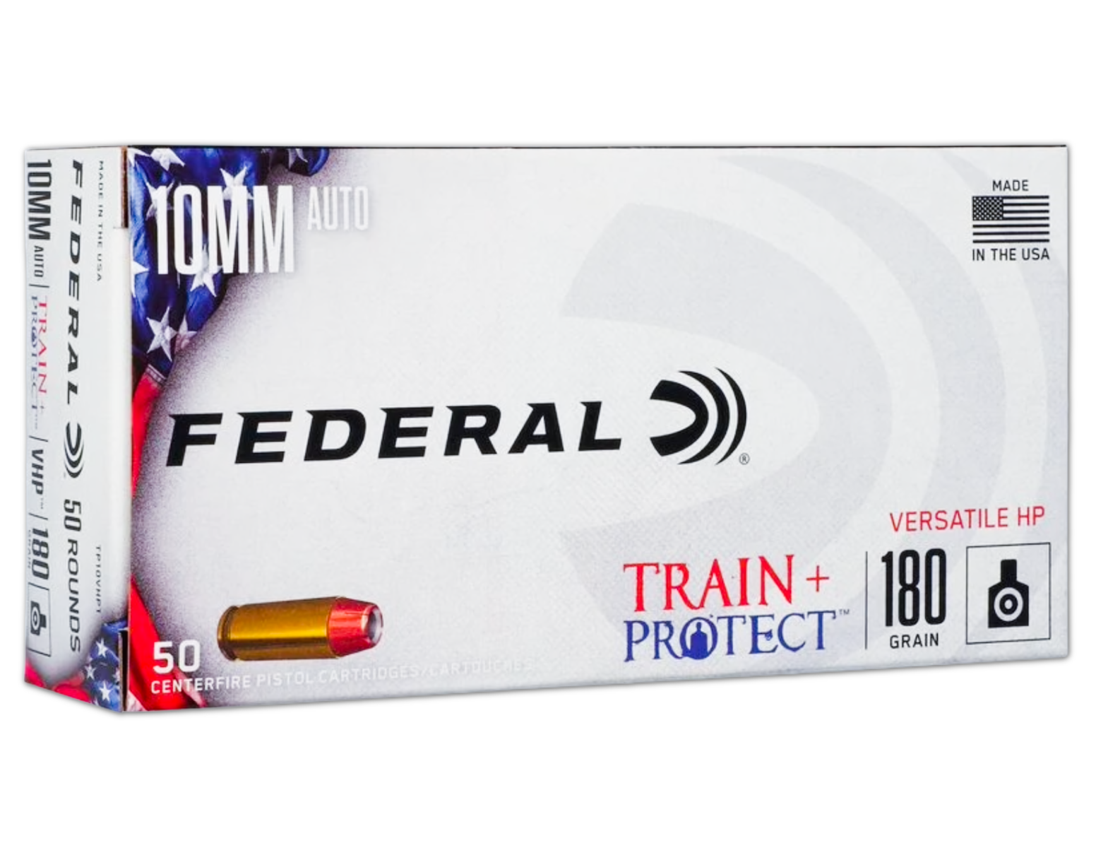 Federal Train + Protect Handgun Ammunition 10mm Auto 180gr VHP 1175 fps 50/ct - No Credit Card Fees - Low, flat rate shipping