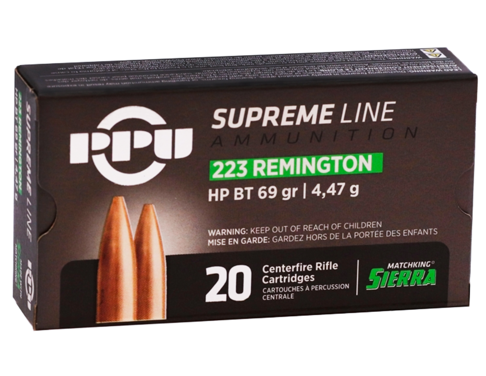 PPU USA Supreme Line .223 Remington 69 gr BTHP 10rds Rifle Ammo for Precision and Competitive Shooting - PPMK223