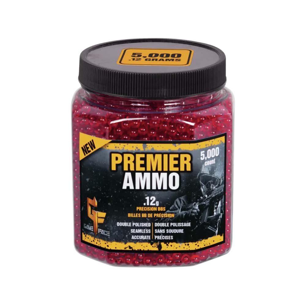 Game Face Premier 6mm .12g Airsoft BBs, 5000 Count, Translucent Red - ASP512