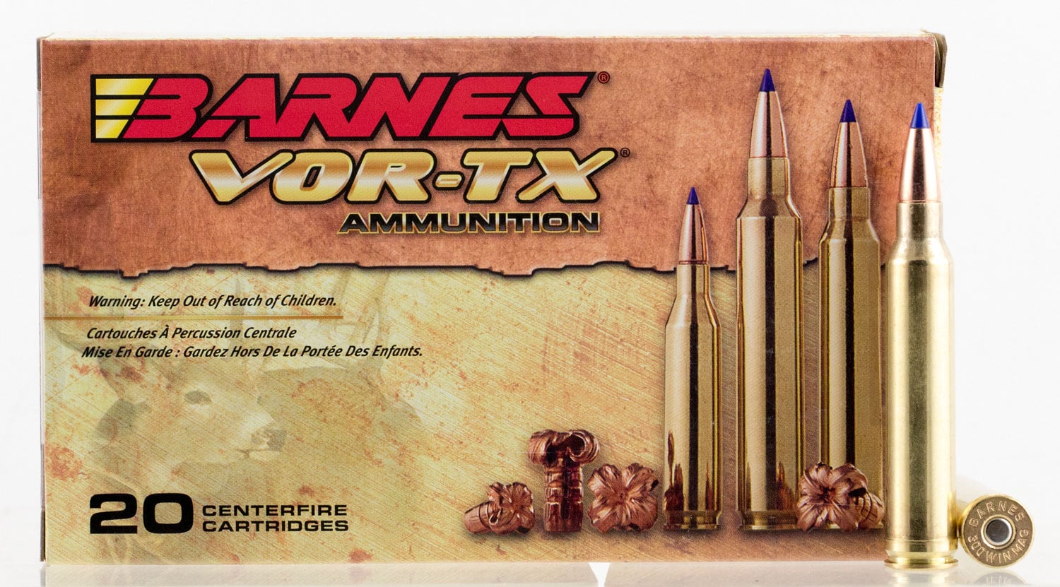 Barnes Bullets VOR-TX 165 gr Tipped TSX Boat Tail .300 Win Mag Ammo, 20/box - 21537