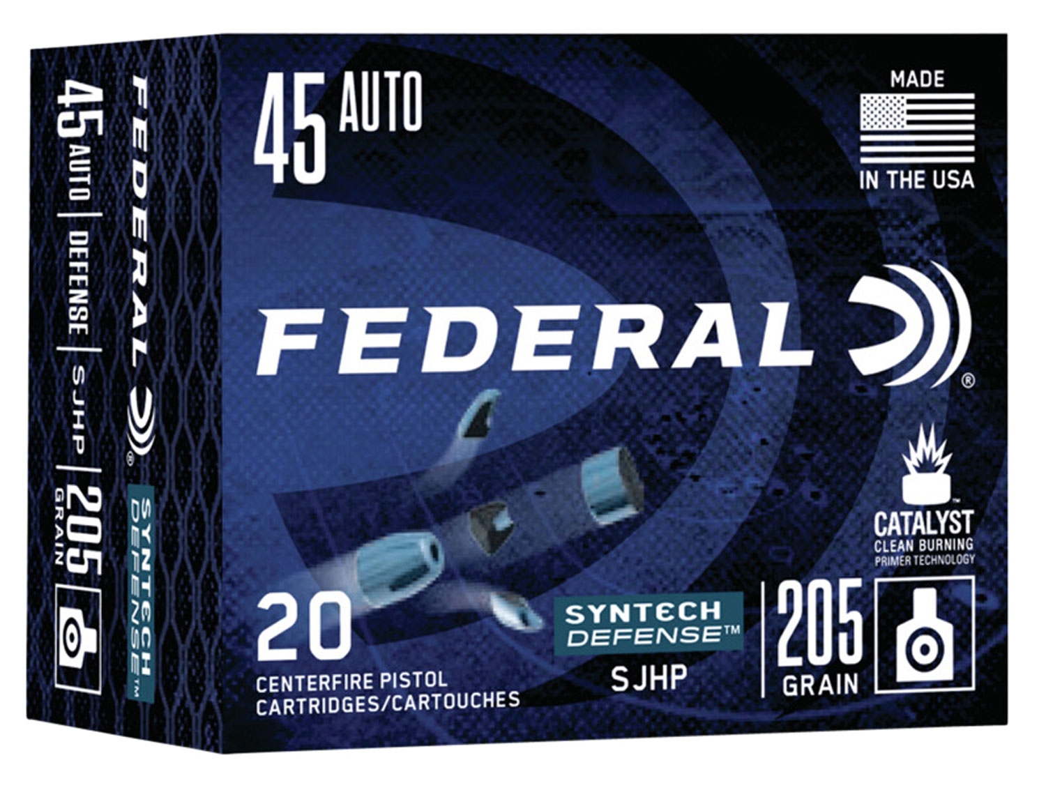 Federal Syntech Defense 205 gr Segmented Hollow Point .45 ACP Ammo, 20/box - S45SJT1