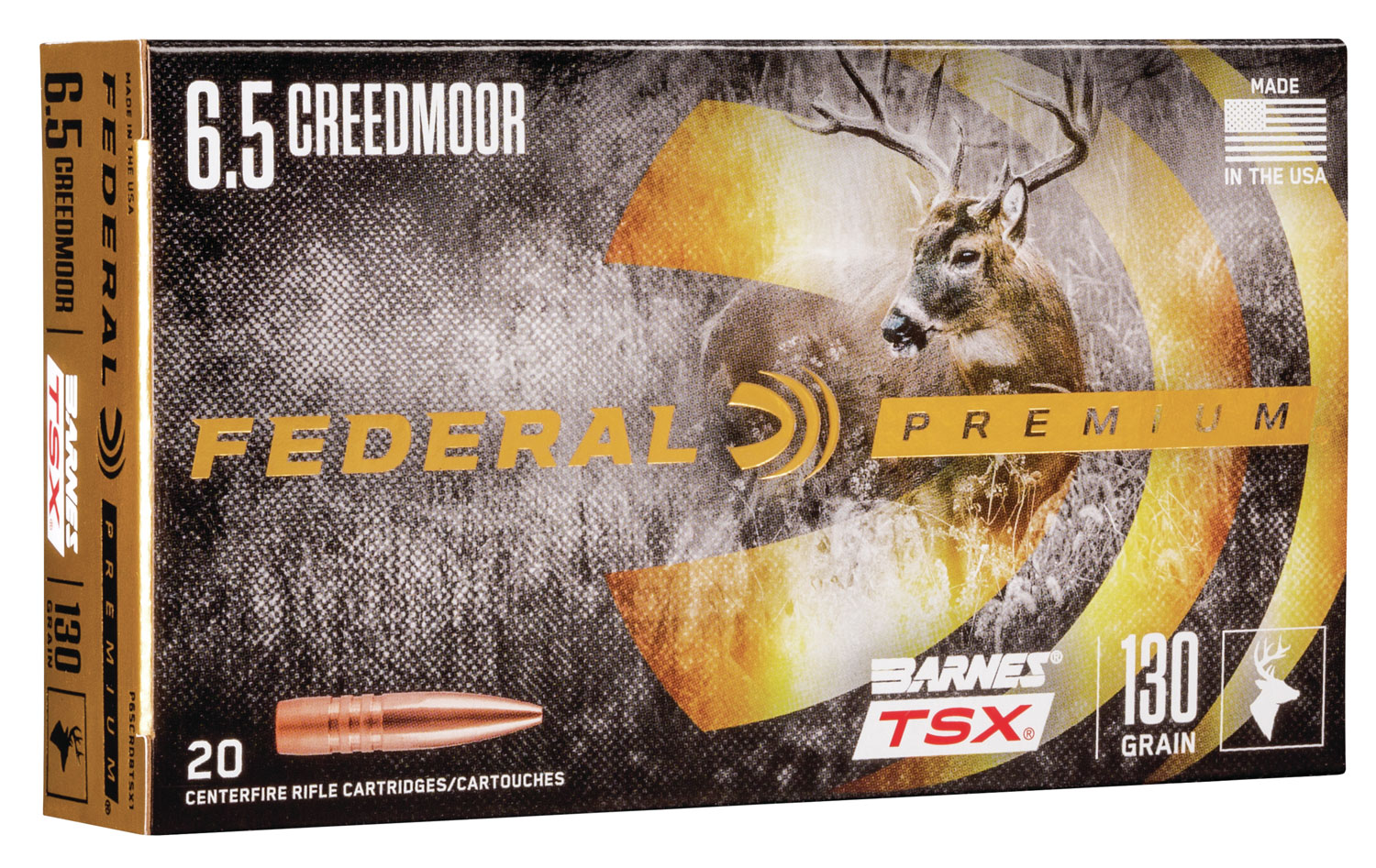 Federal Premium Barnes TSX 130 gr Triple-Shock X 6.5 Crd Ammo, 20/box - P65CRDBTSX1