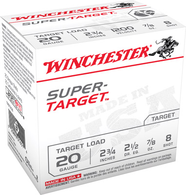 Winchester Ammunition Super Target 2.75" 20 Gauge Ammo 8, 25/box - TRGT208