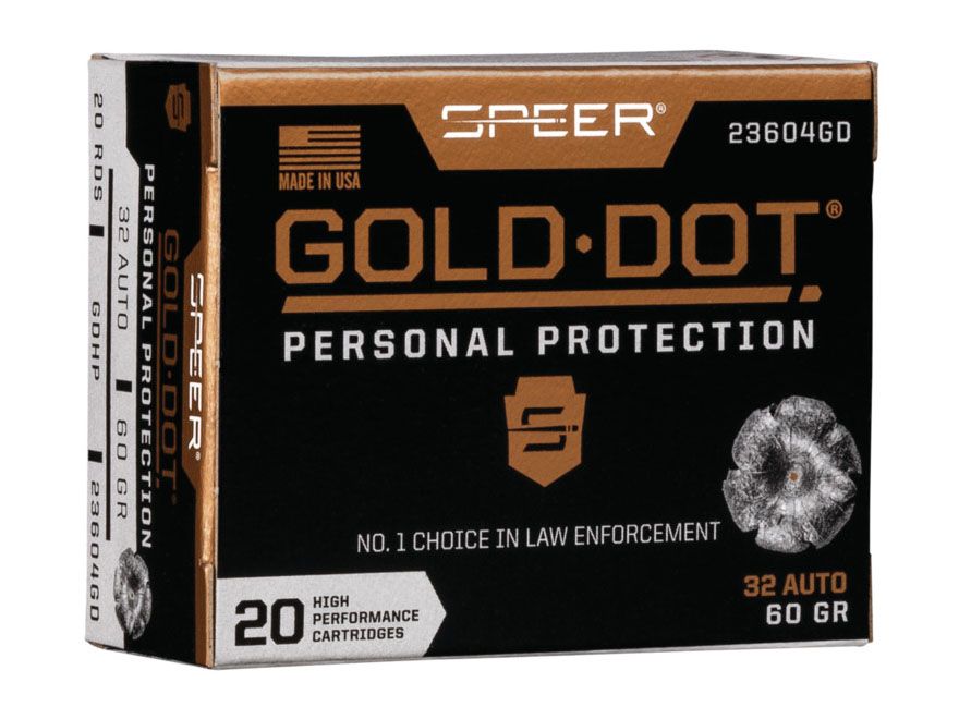 Speer Gold Dot Personal Protection .32 Auto 60 gr 20 Rounds Ammunition - 23604GD