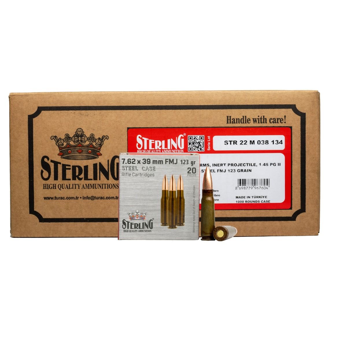 Sterling Steel Case 7.62x39 123gr FMJ 1000rd Case - sterling76242