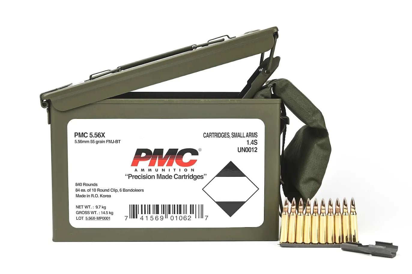 PMC PMC X-Tac 5.56 NATO 55gr FMJBT 840rds w/ Bandoleer in M2A1 Ammo Can - 5.56X(M/B)