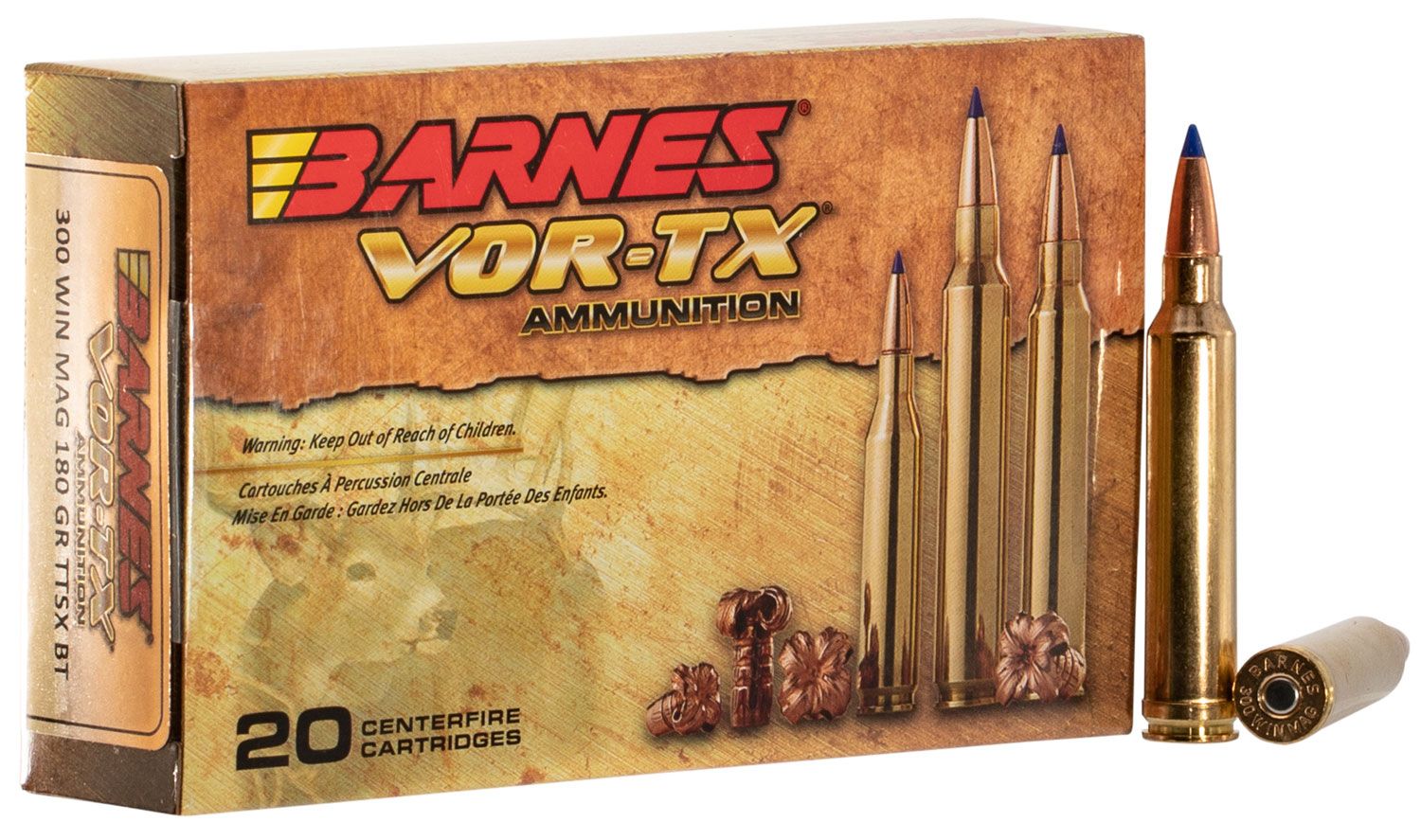 Barnes Barnes Bullets VOR-TX 180 gr Tipped TSX Boat Tail .300 Win Mag Ammo, 20/box - 21538