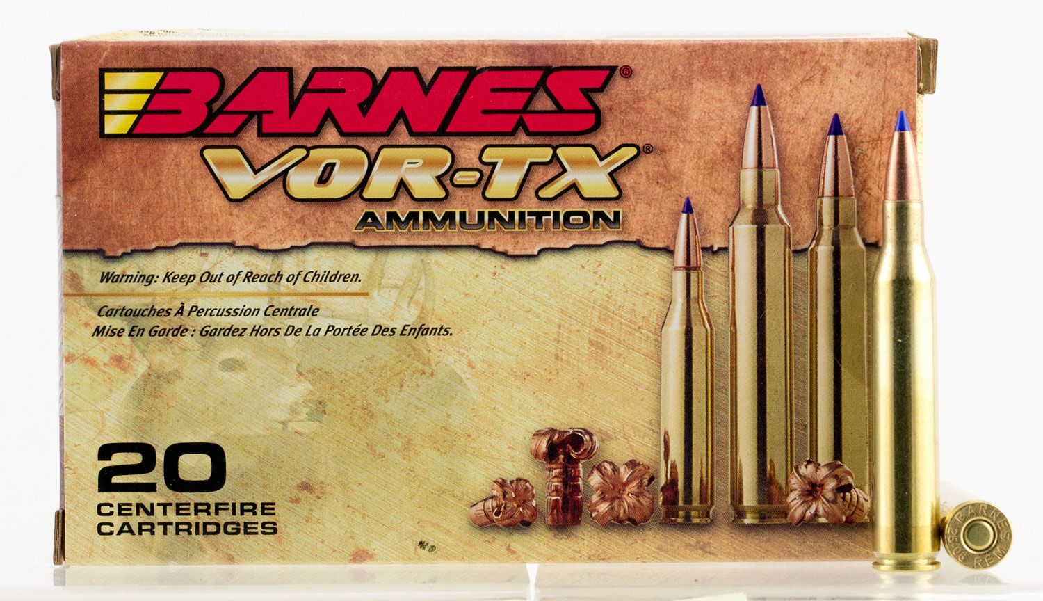 Barnes Barnes Bullets VOR-TX 100 gr Tipped TSX Boat Tail .25-06 Rem Ammo, 20/box - 21557