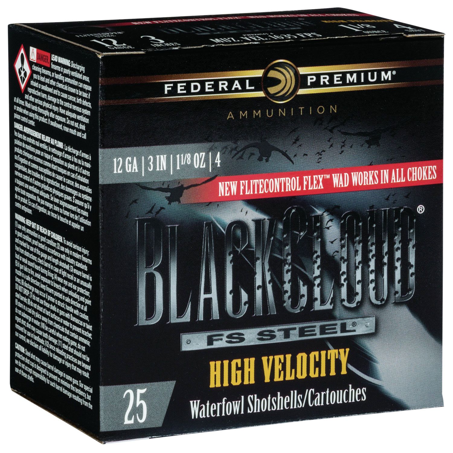 Federal Federal Black Cloud FS Steel 3" 12 Gauge Ammo 4, 25/box - PWBXH1434