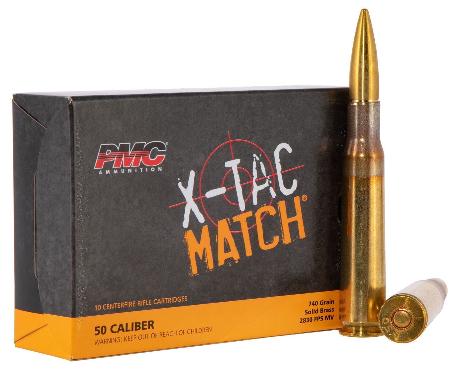 PMC Ammunition X-TAC Match 740 gr Solid Brass .50 Ammo, 10/box - 50XM