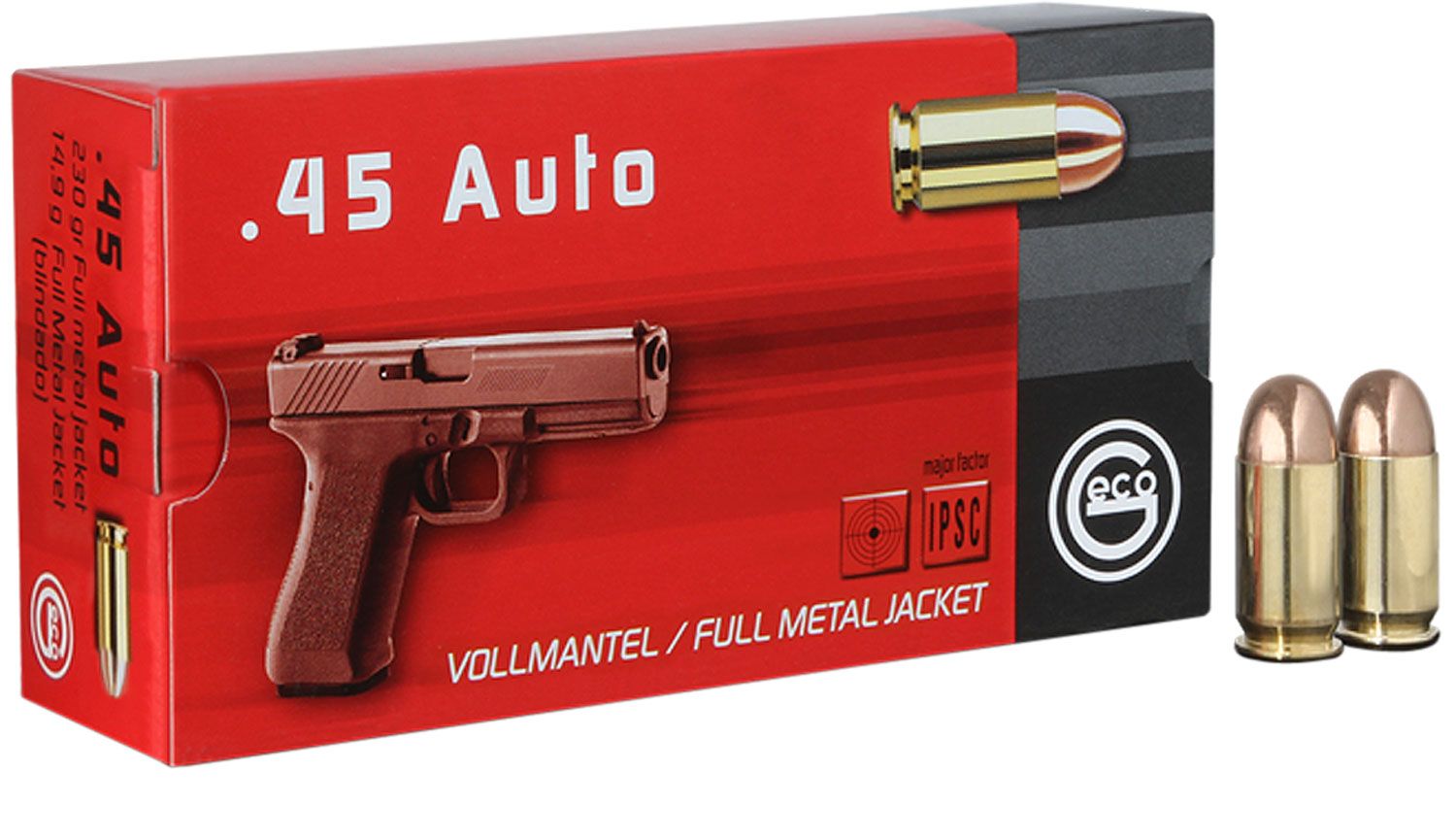 Geco Geco 230 gr Full Metal Jacket Round Nose .45 ACP Ammo, 50/box - 271440050