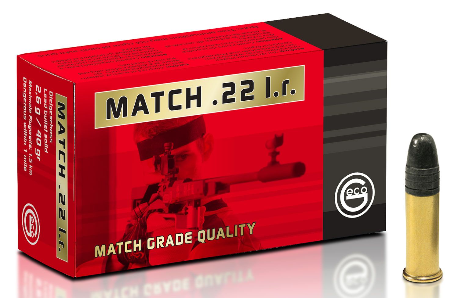 Geco Geco Match 40 gr Lead Round Nose .22lr Ammo, 50/box - 235940050
