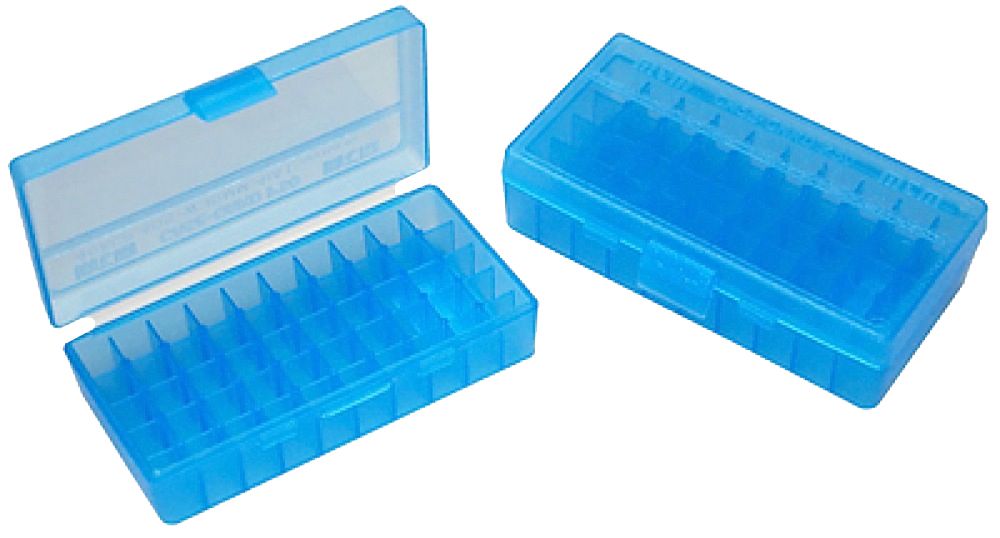 MTM MTM Case Gard P-50 50 Round Flip-Top Ammo Box, 1.7" OAL, Clear Blue - P503824
