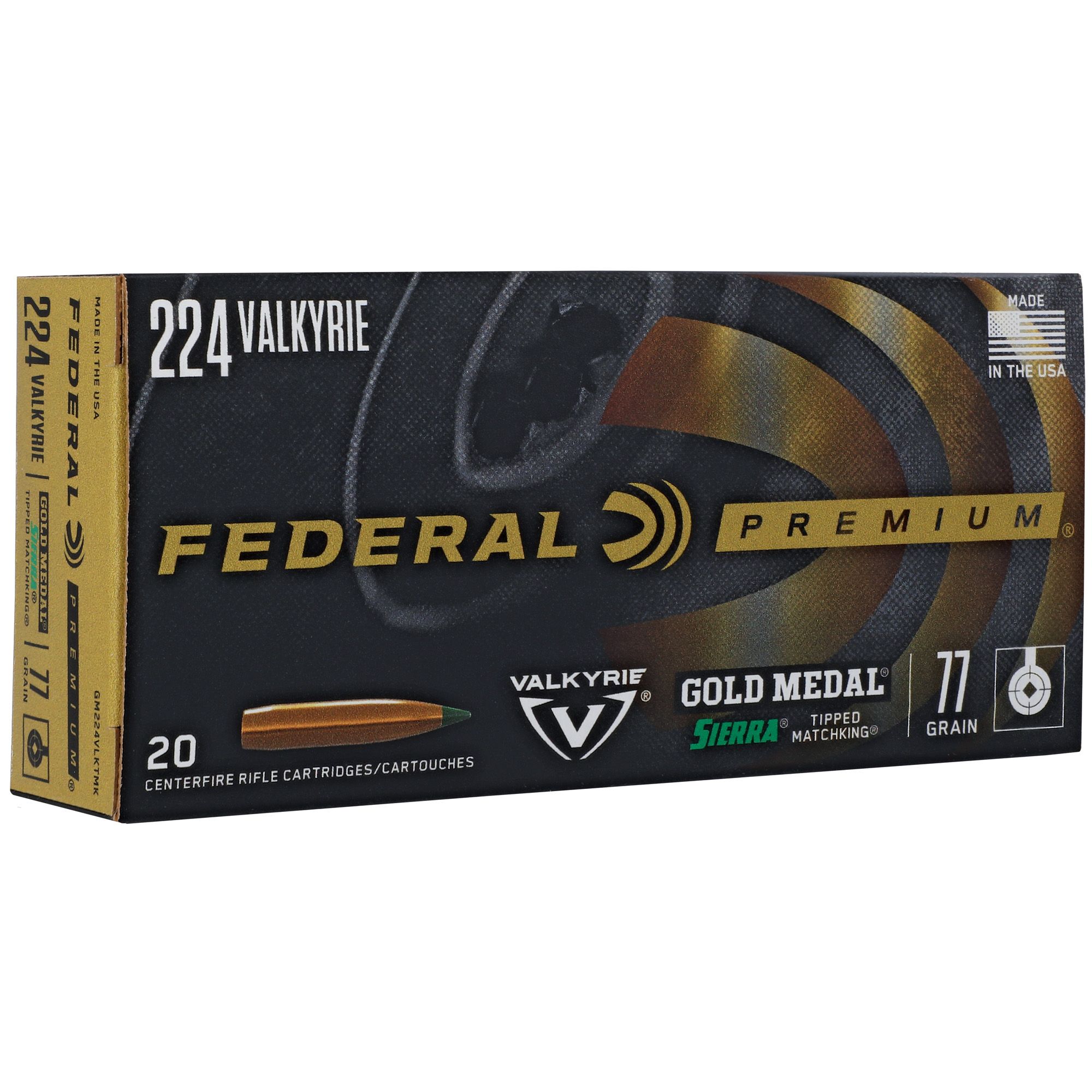 Federal Gold Medal .224 Valkyrie Ammunition, 20 Rounds Match King 77Gr - GM224VLKTMK