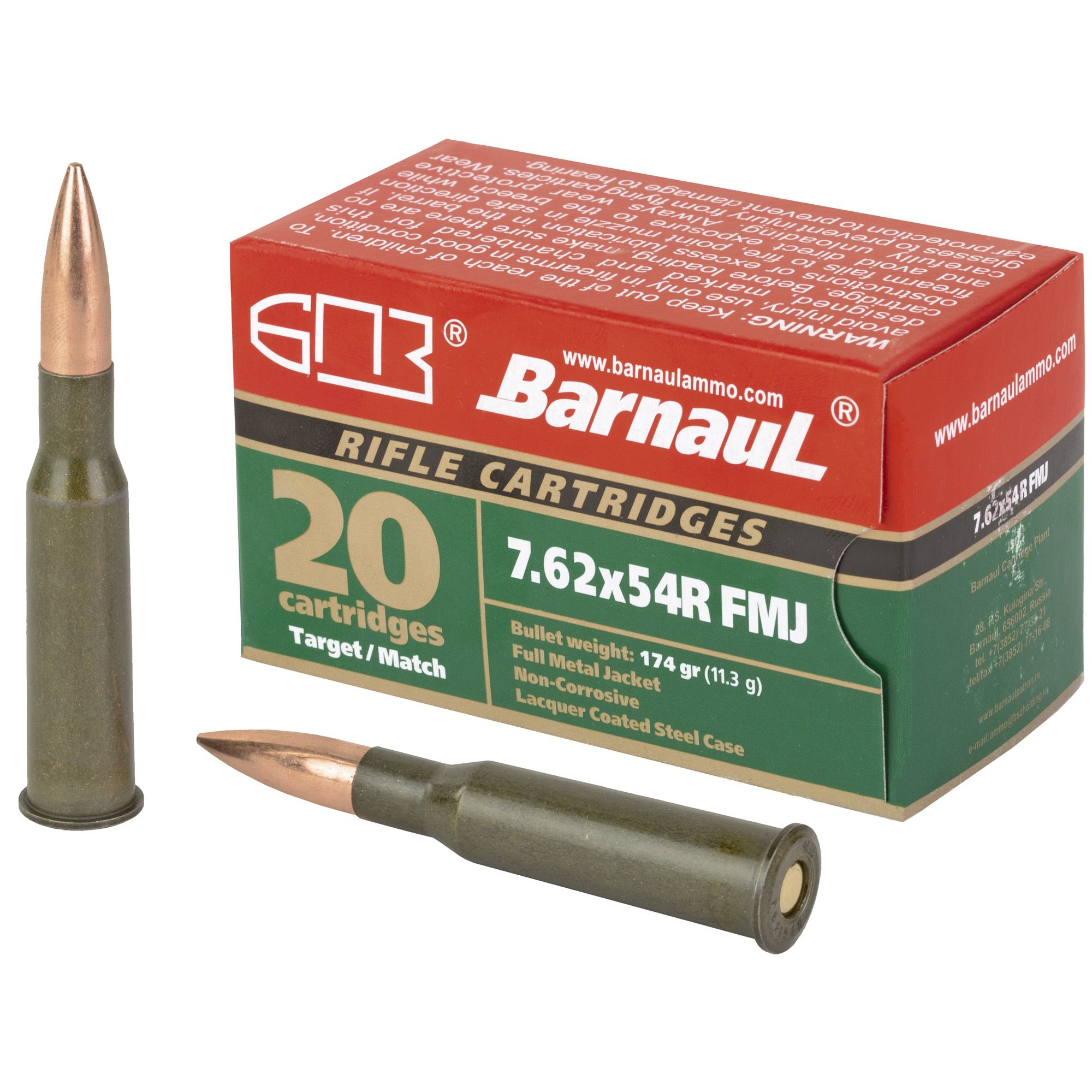 Barnaul Barnaul 7.62x54R Ammunition, 20 Rounds FMJ 174Gr - BRN762x54RFMJ174