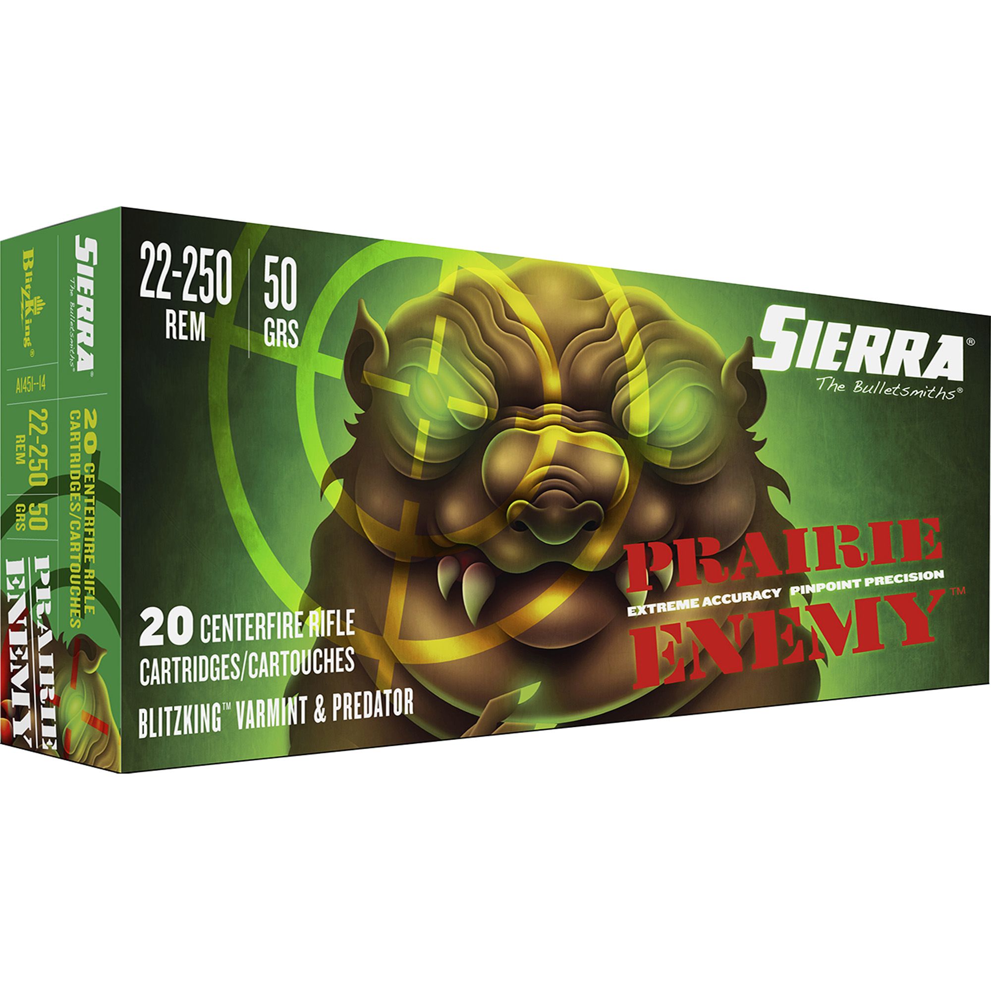 Sierra Prairie Enemy .22-250 Remington Ammunition, 20 Rounds Ballistic Tip 50Gr - A145114