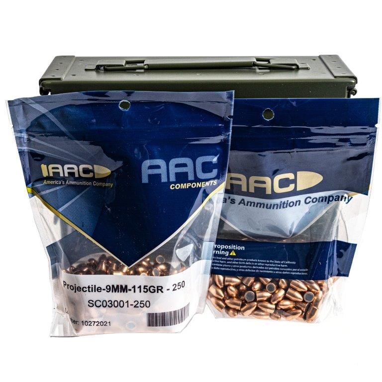 AAC AAC 9mm 115gr 500/ct Projectiles and Ammo Can - 500M1