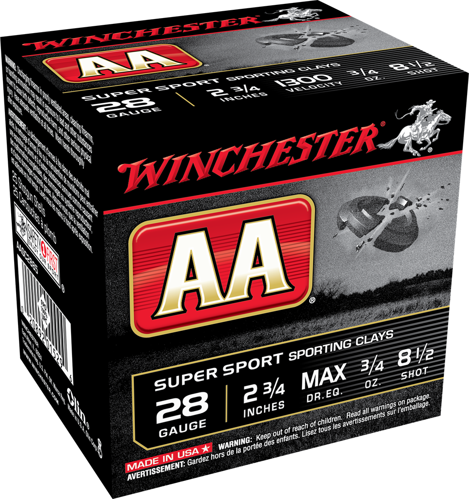 AA Super Sport Sporting Clays, 28 gauge, 2.75", 3/4 oz, #8.5 shot, 250/case