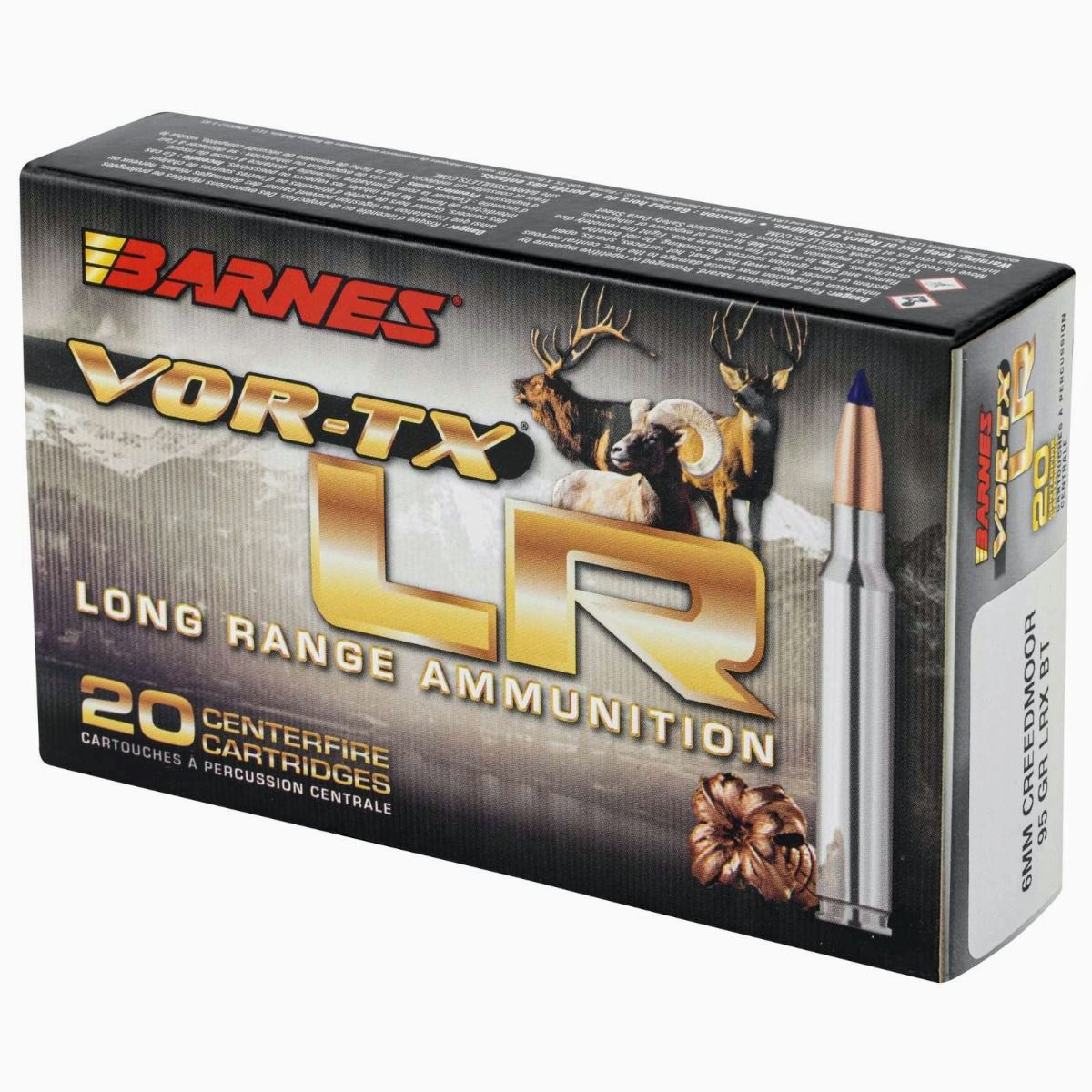 Barnes Bullets VOR-TX LR 95 gr LRX Boat Tail 6mm Creedmoor Ammo, 20/box - 30232