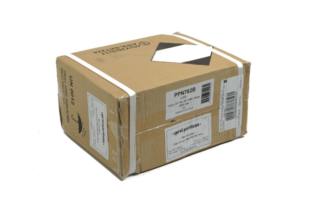 Prvi Partizan 7.62x51 FMJBT M80 145 gr 500 Round Bulk Pack - PPN762B