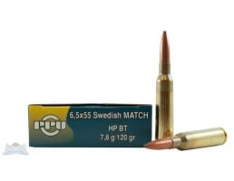 PRVI Partizan 6.5x55 120gr HPBT Match Ammunition, 20 Round Box - PP6.21