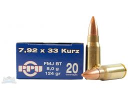 PRVI Partizan 7.62x33 Kurz 124gr FMJBT Ammunition 20rds - PP7.8