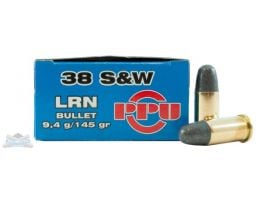PRVI Partizan 38 S&W 145gr LRN Ammunition 50rds - PP-R3.7