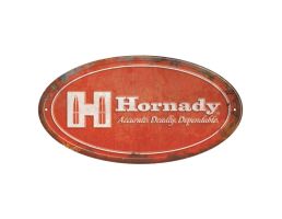 Hornady Rustic Aluminum Oval Tin Sign 12" x 18" in Red/White - Vintage-Style Firearm Decor - 99144