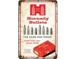 Hornady Rustic Aluminum Bullet Tin Sign 12" x 18", Red/White - 99145