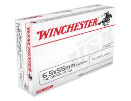 Winchester Ammunition USA 6.5x55mm Swedish 140 gr FMJ 20rds Rifle Ammo for Accurate Shooting - USA6555