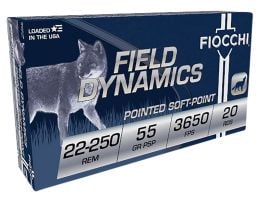 Fiocchi Shooting Dynamics 55 gr Pointed Soft Point Interlock BT .25-250 Rem Ammo, 20/box - 22250B