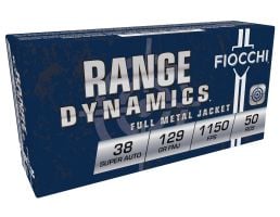 Fiocchi Range Dynamics .38 Super Auto 129gr FMJ Ammo, 50rds - 38SA