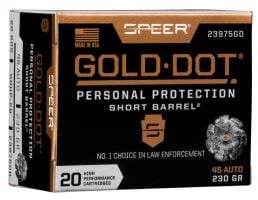 Speer Gold Dot Short Barrel 230 gr Hollow Point .45 Auto Ammo, 20/box - 23975GD