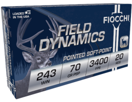 Fiocchi Rifle Shooting Dynamics 70 gr Pointed Soft Point Interlock BT .243 Win Ammo, 20/box - 243SPB
