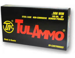 TulAmmo .308 Winchester 165 gr SP Steel Case 20 Rounds Ammunition - TA308000