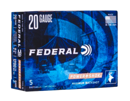 Federal Power-Shok 20ga 2.75" # 3 Buck Shotshell Ammunition, 5rds - F203 3B