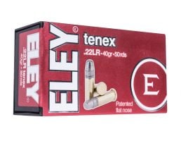 ELEY Tenex .22 LR 40gr Patented Flat Nose Ammunition, 50 Rounds 