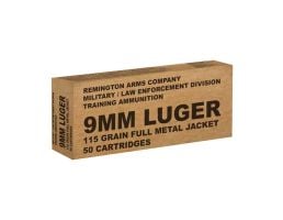 Remington Military/LE Overrun 9mm Luger 115 Grain FMJ Ammunition, 50rds