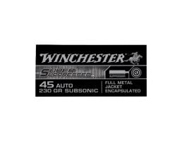 Winchester .45 Auto/ACP 230gr FMJ Super Suppressed Ammo, 50 Rounds - SUP45