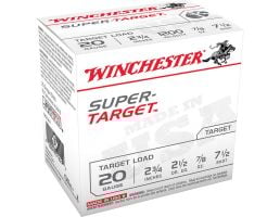 Winchester Super Target 20 Gauge 2-3/4" 7-1/2 Shot 7/8 oz Shotshell, 100/Box - TRGT207VP