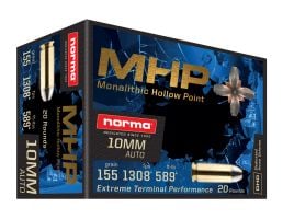 Norma 10mm MHP 155gr Brass Cased Ammo, 20rds - 610140020