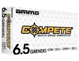 Ammo Inc Match 6.5 Grendel 123 gr BTHP 20rds Rifle Ammo for Accurate Match Shooting - 65GR123BTHPA20