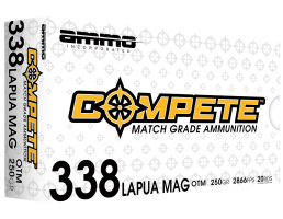 Ammo Inc Match .338 Lapua Magnum 250 gr BTHP 20rds Rifle Ammo for Top-Tier Performance for Long-Range - 338LM250BTHPA20