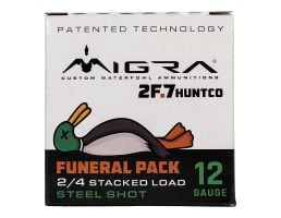 Migra 2F.7 Funeral Pack 12 Gauge 3" #2/#4 stacked steel shots, 1-1/4oz, 25rds - M12S2F7