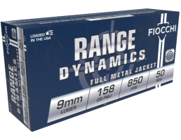 Fiocchi Range Dynamics 9mm 158gr FMJ Ammo, 50rds - 9APE