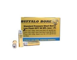 Buffalo Bore Standard Pressure Heavy 38 Special 158 grain Soft Lead Semi-Wadcutter Hollow Point Low Flash Short Barrel Pistol and Handgun Ammo, 20/Box - 20C/20