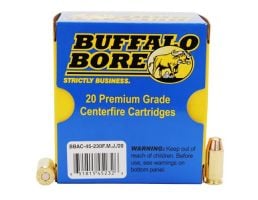 Buffalo Bore 45 ACP +P 230 grain Full Metal Jacket Flat Nose Pistol and Handgun Ammo, 20/Box - 45-230FMJ/20