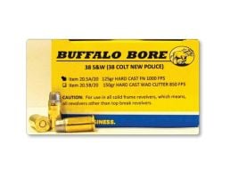 Buffalo Bore Colt New Police 38 S&W 125 grain Hard Cast Flat Nose Handgun Ammo, 20/Box - 20.5A/20